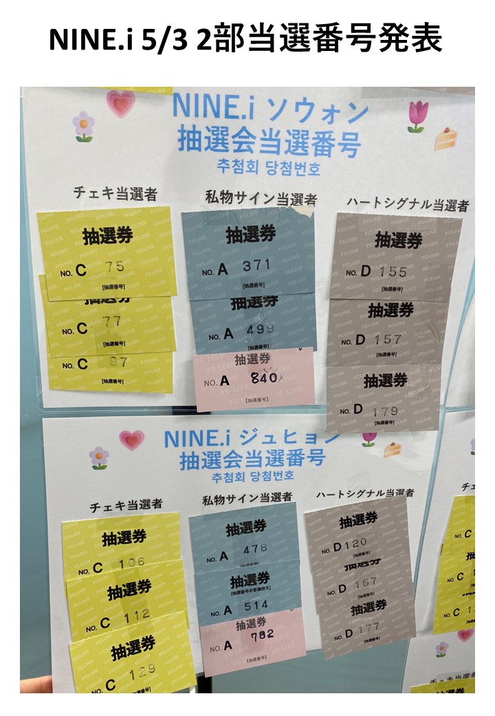 2024 NINE.i LIVE in TOKYO 5/3 2部特典会抽選　当選番号のお知らせ1 #NINEi