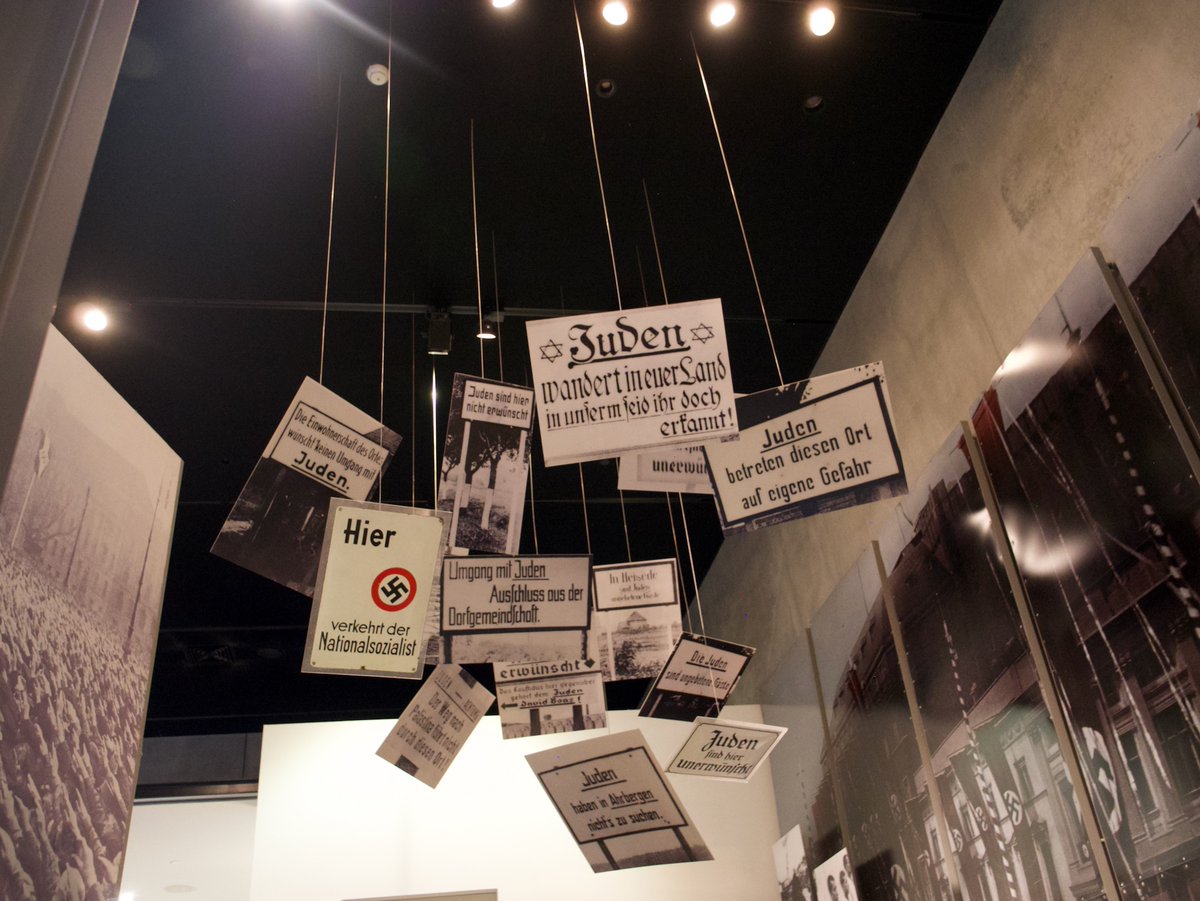 I took this photo recently at Yad Vashem - The World Holocaust Remembrance Center @yadvashem in Israel. 
My German is very basic, AI translations reveal -
'Jews enter at your own risk',
'Dealing with Jews exclusion from the community',
'The way to Palestine does not lead through…