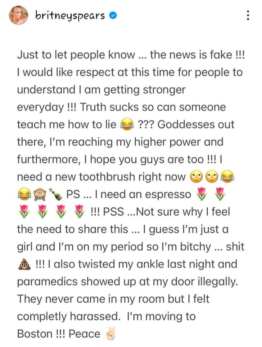 B updated her caption.. "The News is fake" - Britney 
#JusticeForBritney #BritneySpears #Britney #FreedomForBritney #WeLoveYouBritney 
<a href="/britneyspears/">Britney Spears 🌹🚀</a> 🩷