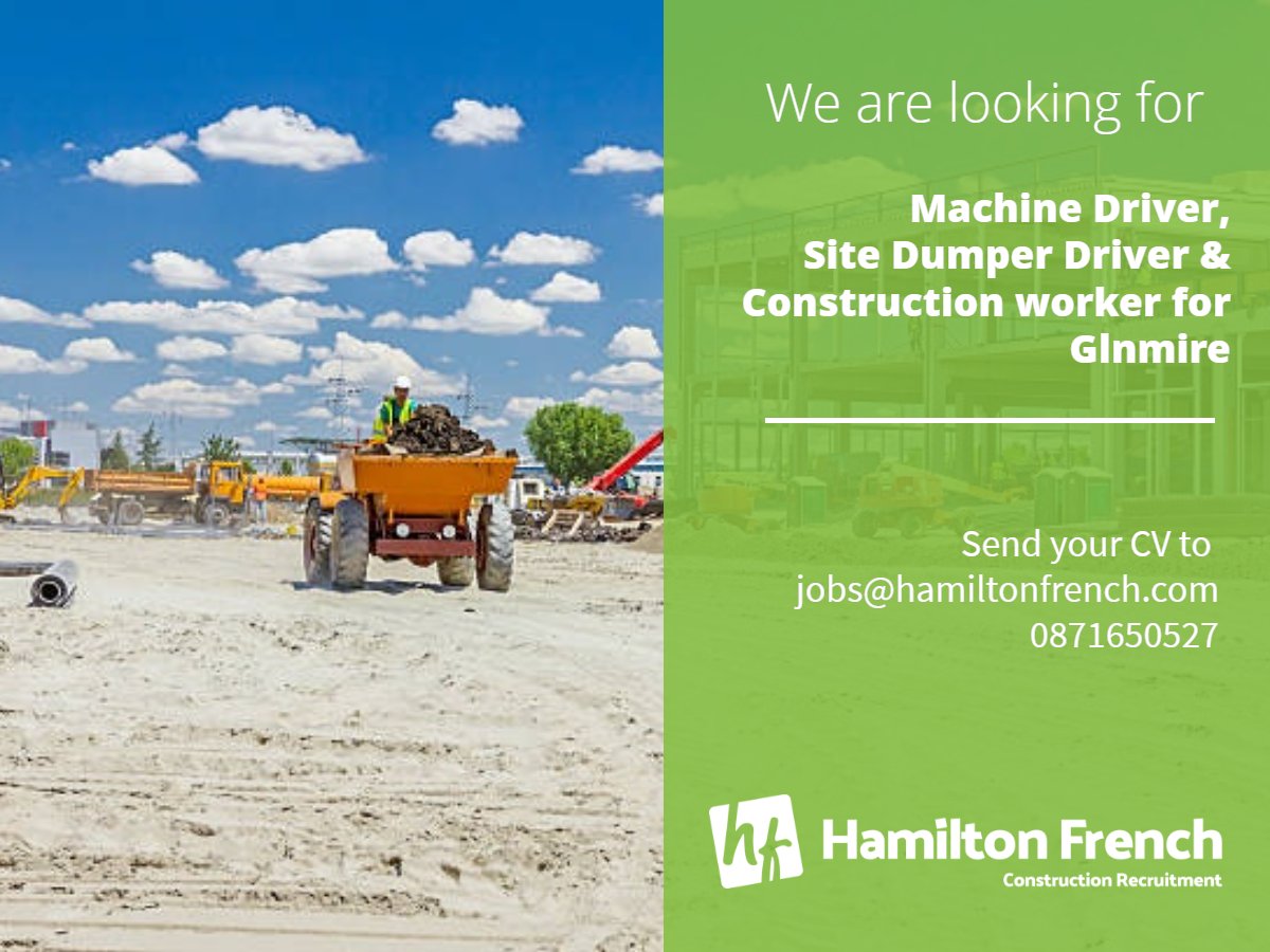 We have been retained to Source for this well known Civil Engineering Company starting a New Project in Glanmire.

#sitedumperdriver #machinedriver #civilengineering #civilengineeringjobs #EastCork #Glanmire #CorkJobs #jobfairy
