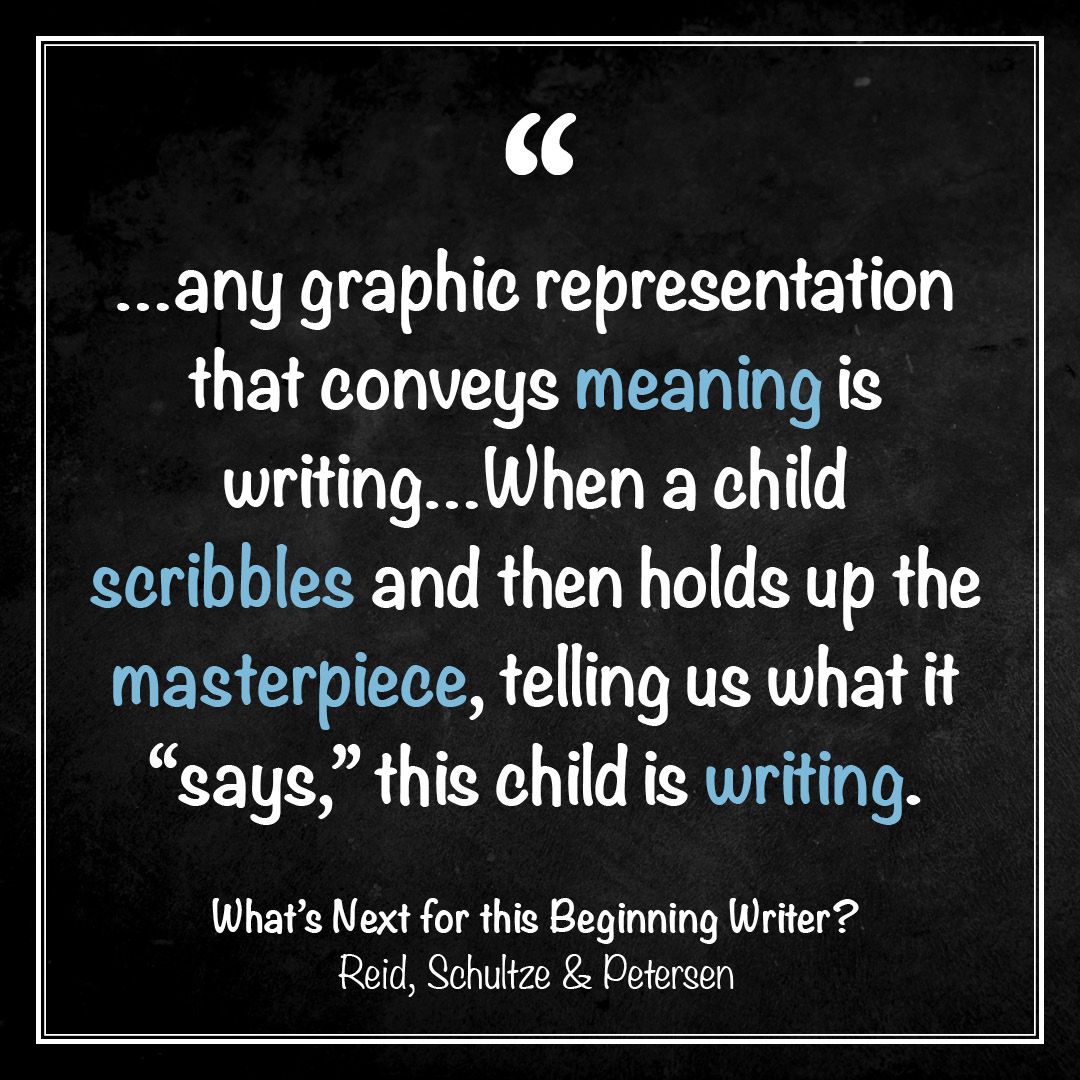 '…any graphic representation that conveys meaning is writing…When a child scribbles and then holds up the masterpiece, telling us what it 'says,' this child is writing.'—buff.ly/3WsUzgS 

#QOTW #BOTM #edchat #profdev #onlinelearning #WhatsNextBeginningWriter #edutwitter