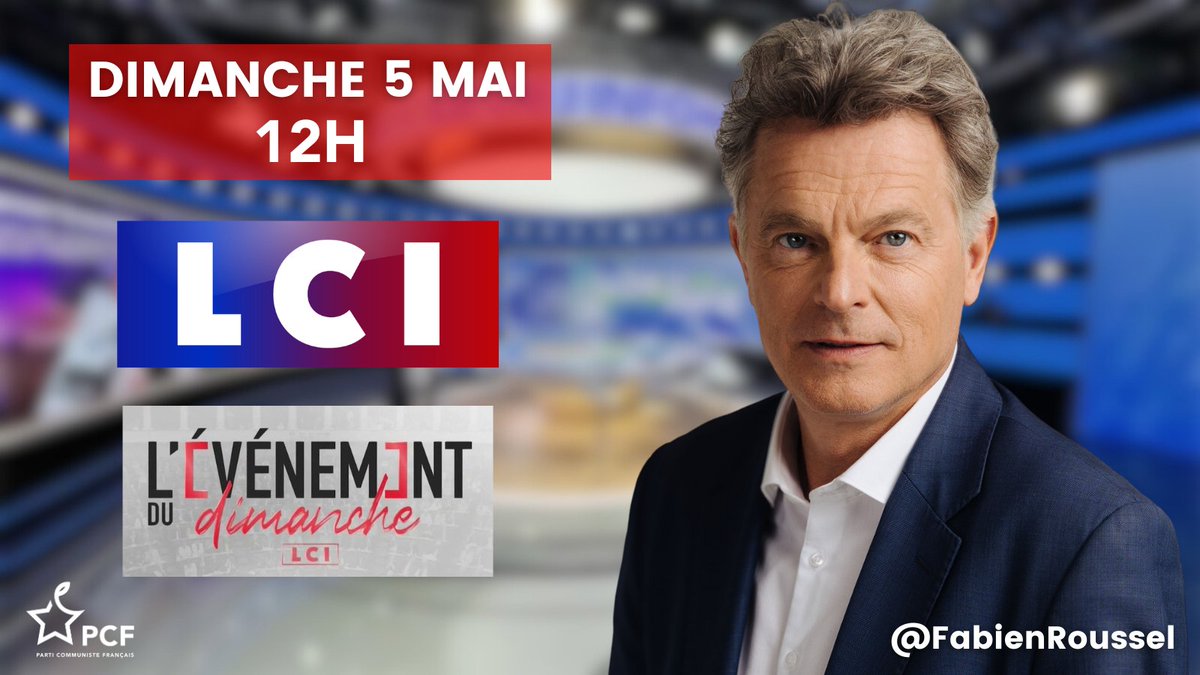 Européennes, pouvoir d'achat, emploi, réindustrialisation... retrouvons nous ce dimanche 5 mai à 12h sur @LCI. Je serai l'invité de L'évènement du Dimanche !