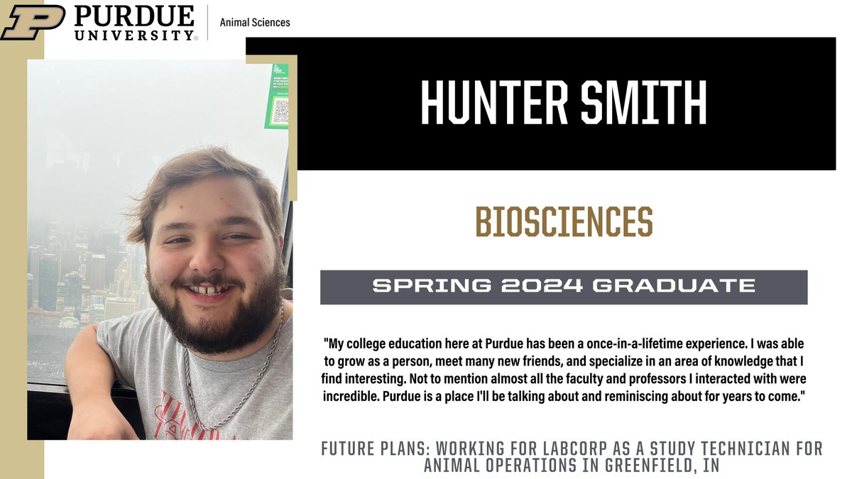 #PurdueANSC is recognizing its @PurdueAg spring graduates. Today, we are highlighting Hunter Smith. Congratulations, Hunter!