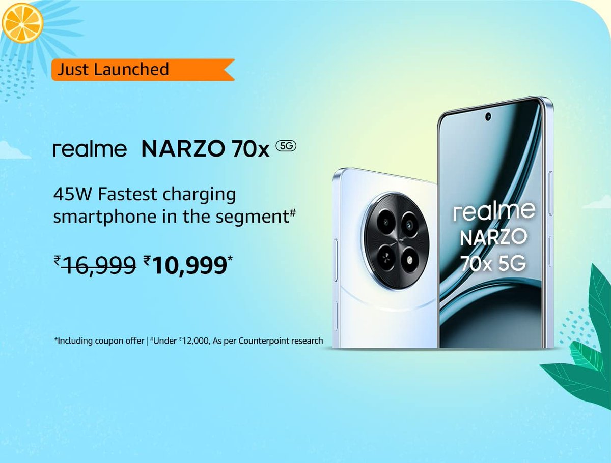 Just Launched 🚀 

Realme Narzo 70X at ₹10,999/- Only 

amzn.to/3y55BPp