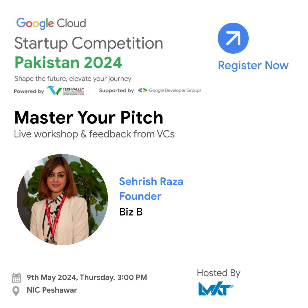 LMKT (@lmktofficial) on Twitter photo Sharpen your pitching skills with Sehrish Raza, Founder BizB.
Join "Master Your Pitch" workshop for the Google Cloud Startup Competition Pakistan 2024.
Secure your spot now at: t.ly/T0UyM
<a href="/googlecloud/">Google Cloud</a>
<a href="/TechValleyPak/">Tech Valley Pakistan</a>
#GoogleCloudPK #TechValley Sharpen your pitching skills with Sehrish Raza, Founder BizB.
Join "Master Your Pitch" workshop for the Google Cloud Startup Competition Pakistan 2024.
Secure your spot now at: t.ly/T0UyM
<a href="/googlecloud/">Google Cloud</a>
<a href="/TechValleyPak/">Tech Valley Pakistan</a>
#GoogleCloudPK #TechValley