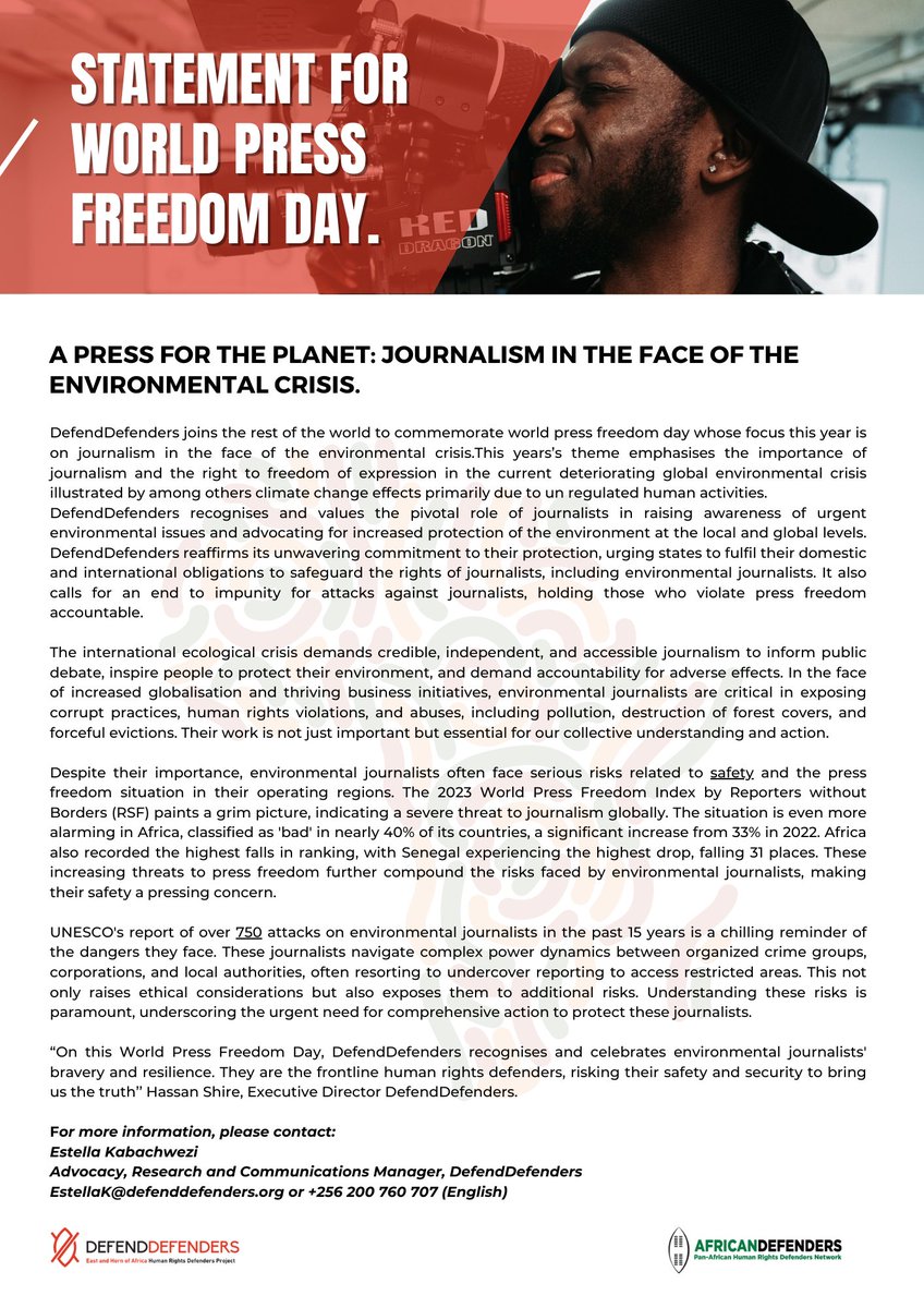 We join the rest of the world to commemorate World Press Freedom Day. This year's focus on journalism in the face of the environmental crisis highlights the crucial role journalists play in shaping awareness and advocating for our planet. We reaffirm our commitment to protecting…