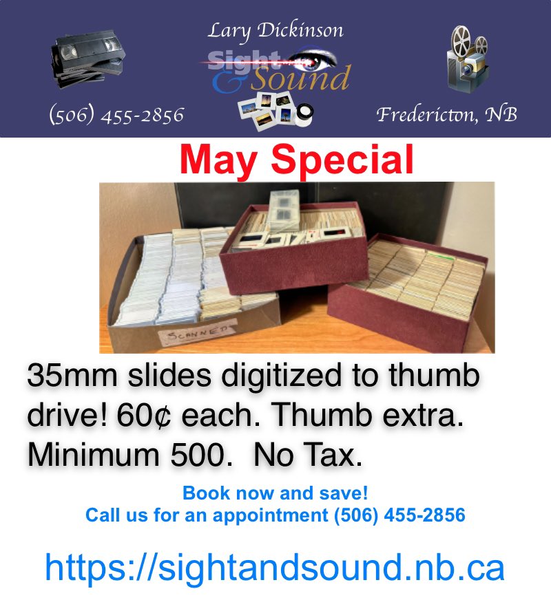 The May special is on. Don’t miss out on a great deal on slides. Call and book your appointment today. All work done in our studio.