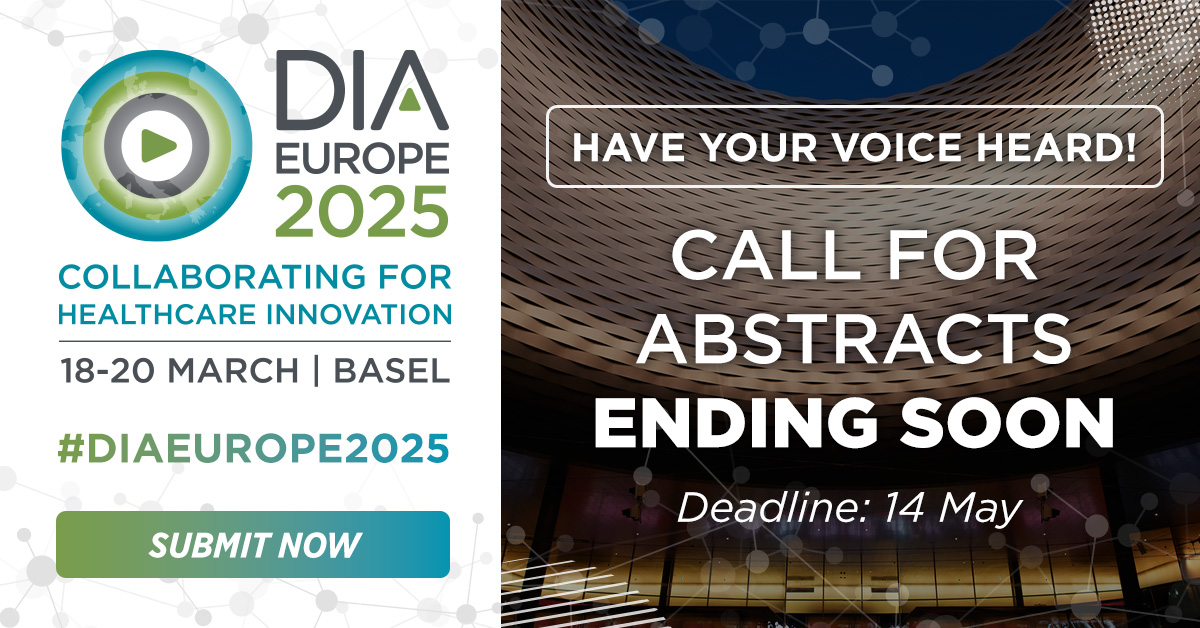 📢 Last chance to shape the future of healthcare! With 10 priority topics covering everything from AI to Regulatory Strategy, there's a place for your insights at #DIAEurope2025. Submit your abstract by 14 May: bit.ly/3vKdf0D.