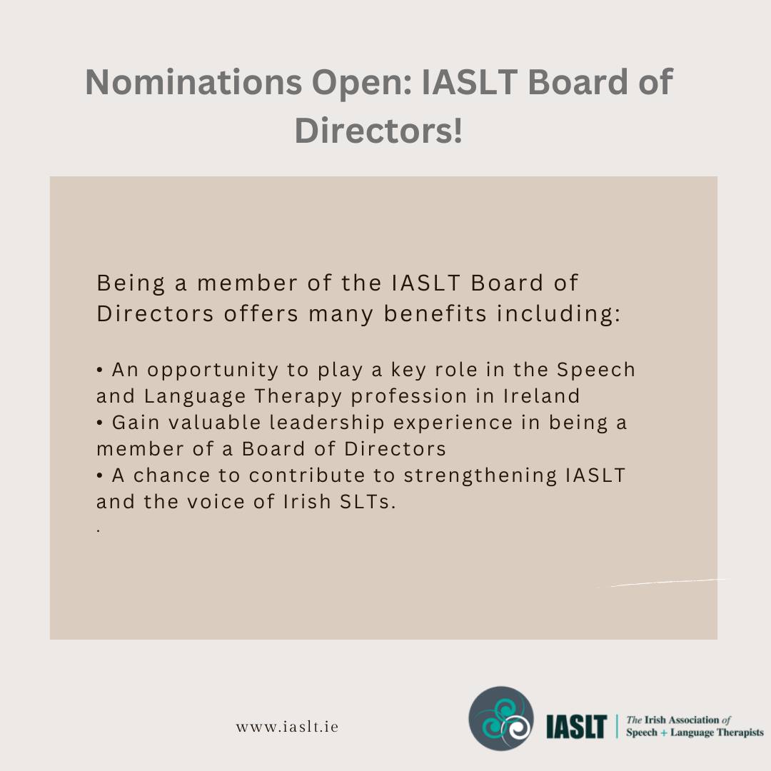 IASLT is seeking enthusiastic new Board members for the 2024/25 term.

These roles present valuable opportunities for members to contribute to the profession.

You can find out more here: iaslt.ie/learning-centr…