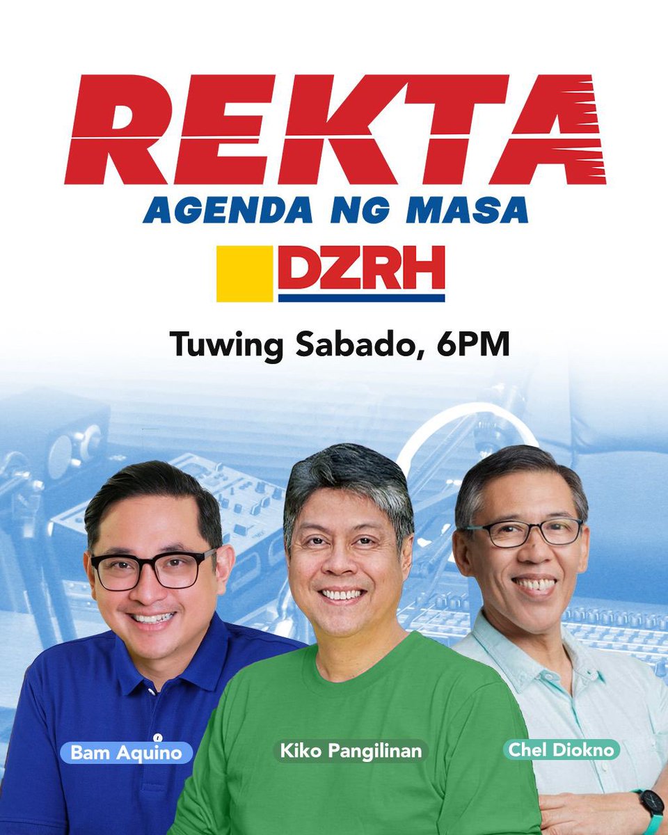 Para sa SERYOSONG DISKUSYON tungkol sa pinaka-MAINIT na usaping panlipunan, tunghayan ang ating bagong programang REKTA: AGENDA NG MASA kasama sina Sen. Kiko Pangilinan at Sen. Bam Aquino! Tuwing Sabado po ito, 6PM, sa DZRH news! Mapapanood din ito LIVE via Facebook!