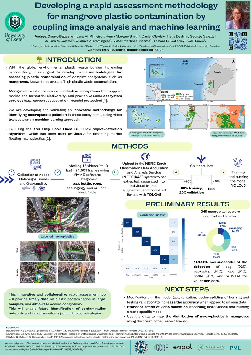 I am thrilled to be presenting a poster of our collaborative work on #mangroves at #SETAC Europe 34th annual meeting on Monday, May 6th in Seville, Spain ☀ .
See you there: 4.08.P-Mo383 🙌🌿🎥
@PP_Sci2Soln 
#MachineLearning 
#plastic
#collaborativeresearch