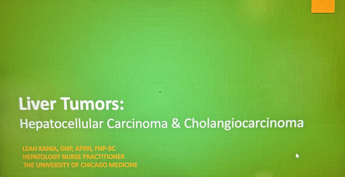 Leah Kania, DNP, APRN, FNP-BC is giving @UChicagoGI APP Grand Rounds this morning! She is educating the group on hepatocellular carcinoma & cholangiocarcinoma!

She is enlightening the group by:
🩺Translating the guidelines into clinical practice