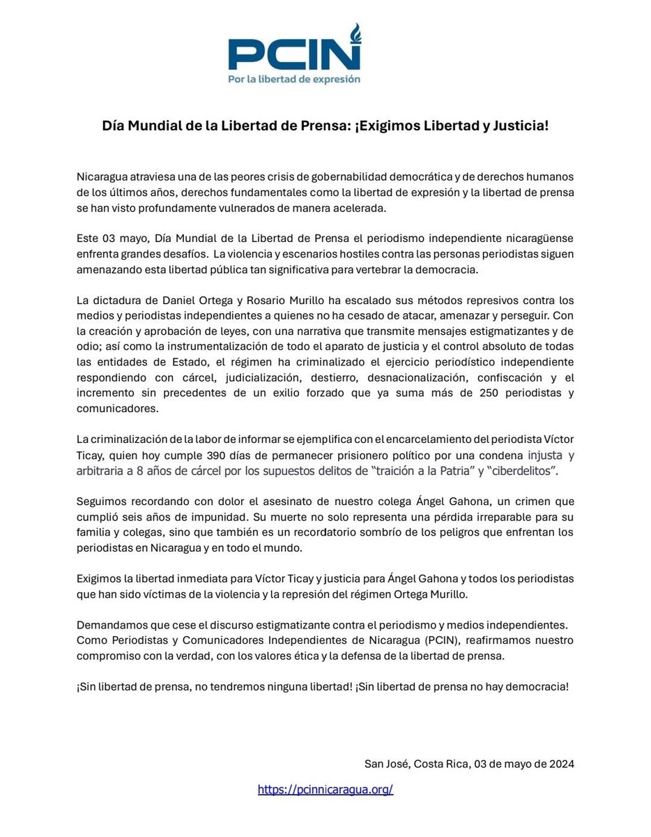 Hoy #DíaMundialDeLaLibertadDePrensa el periodismo independiente nicaragüense enfrenta grandes desafíos.  La violencia y escenarios hostiles contra las personas periodistas siguen amenazando esta libertad pública tan significativa para vertebrar la democracia
#WorldPressFreedomDay