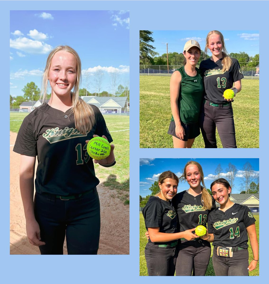 In my final game as a Mill Creek Lady Knight, I picked up my 200th career strikeout. Thank you to my Coach, my catchers and my teammates for helping me reach my goal, pushing me to be better and having my back. @lhaeger17 @ExtraInningSB @LegacyLegendsS1 @NCBoltsLund @TopPreps