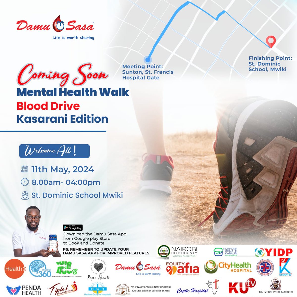 Join Kasarani Community for a Mental Health Walk. Help us to Raise Awareness and Support. Be a Lifesaver - Donate Blood at the Event! Coming Soon on the 11th of May 2024. Save the date! #MentalHealthWalk #KasaraniBloodDrive #KasaraniEdition #Savelife