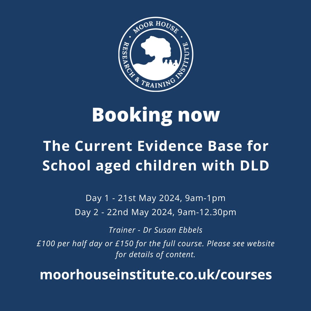 Our popular current evidence course aims to update SLTs, and other interested professionals, on the current evidence base for intervention for school-aged children with Developmental Language Disorder (DLD).

Book your place now

bit.ly/3KNYfAe

#DevLangDis #courses