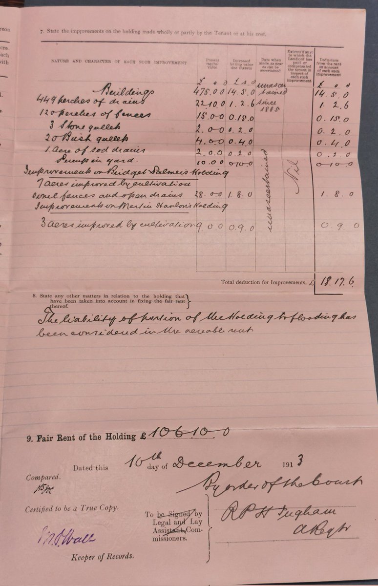 From the Ballindoolin archive, an example of a fair rent order on the Mount Lucas Estate, Co. Offaly. It gives a detailed description of the tenant property, land and the fair rent judgement.
