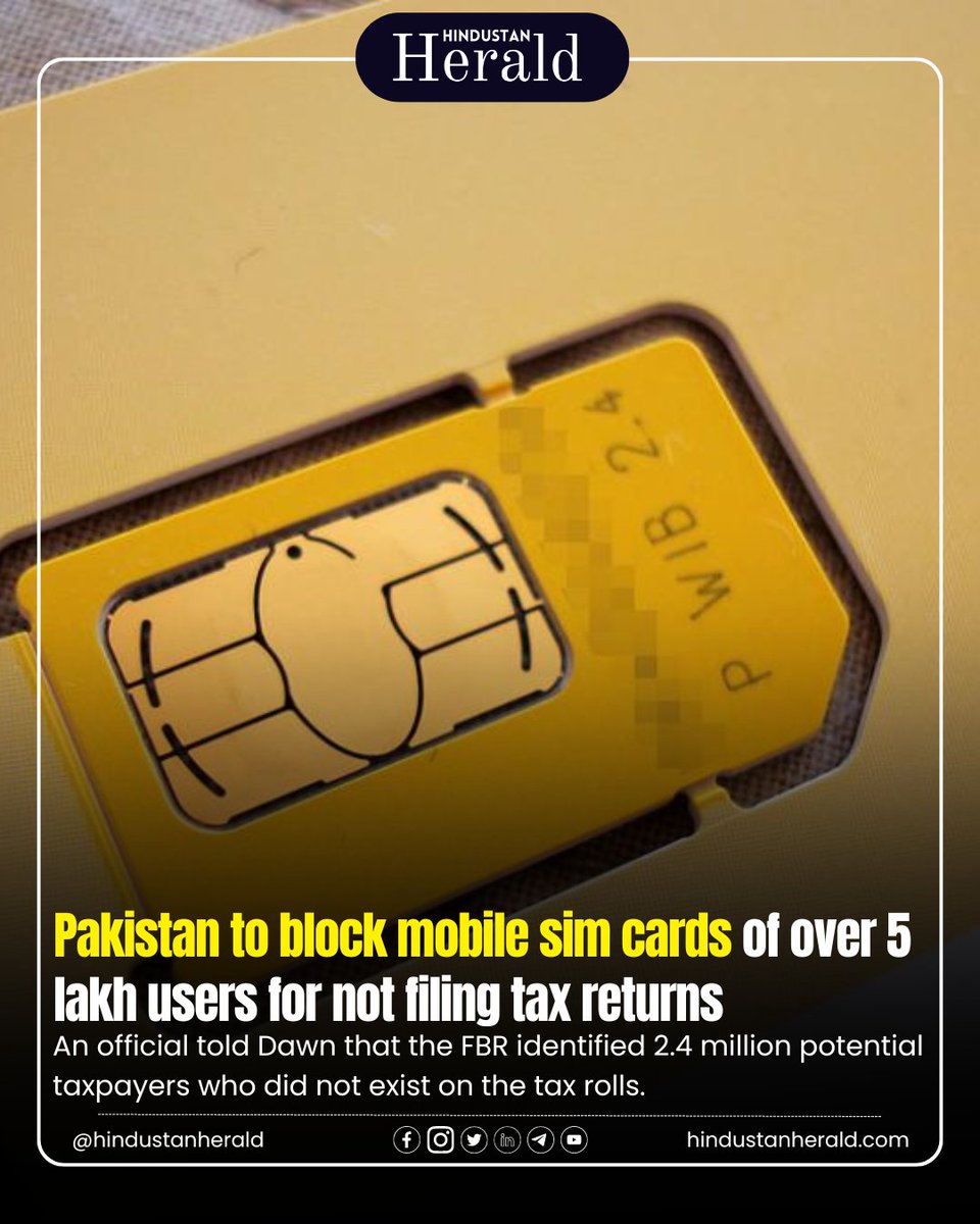 Pakistan takes a tough stance against tax evasion, blocking over 500k SIM cards of non-filers for 2023 returns. The move by FBR aims to uphold tax compliance and accountability. 

#hindustanherald #Pakistan #TaxEvasion