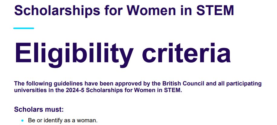 This is the @BritishCouncil's scholarship for women in STEM. Anyone who identifies as a woman can apply. So my question is, if they stop identifying as a woman, do they lose the scholarship? British Council I would like an answer.