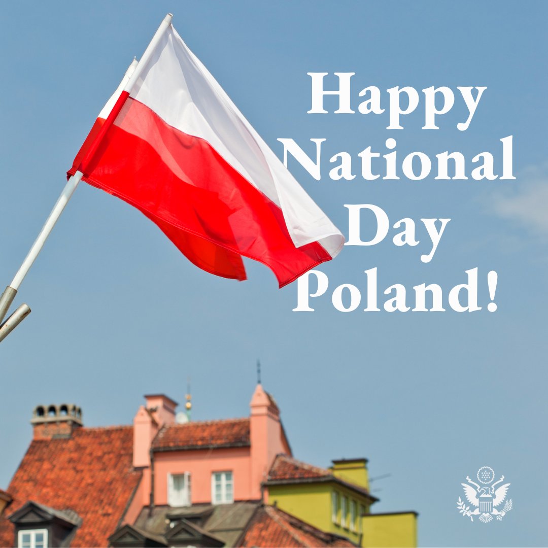 Happy National Day Poland 🇵🇱 We salute #Poland for your leadership in @NATO, your multifaceted and committed support for #Ukraine, and your dedication to defending democracy, the rule of law, and human rights 🇺🇸🤝🇵🇱