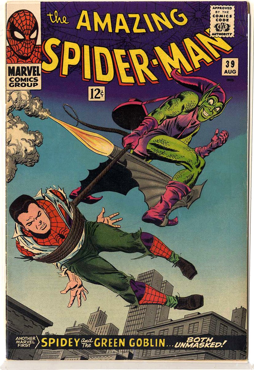 #TheAmazingSpiderMan #GreenGoblin #RomitaSr #StanLee
My copy of the iconic, classic AMAZING SPIDER-MAN #39, featuring this well-known cover image. It's Romita's first official assignment pencilling the title. Ditko didn't return, as many thought he would, so Romita's run begins