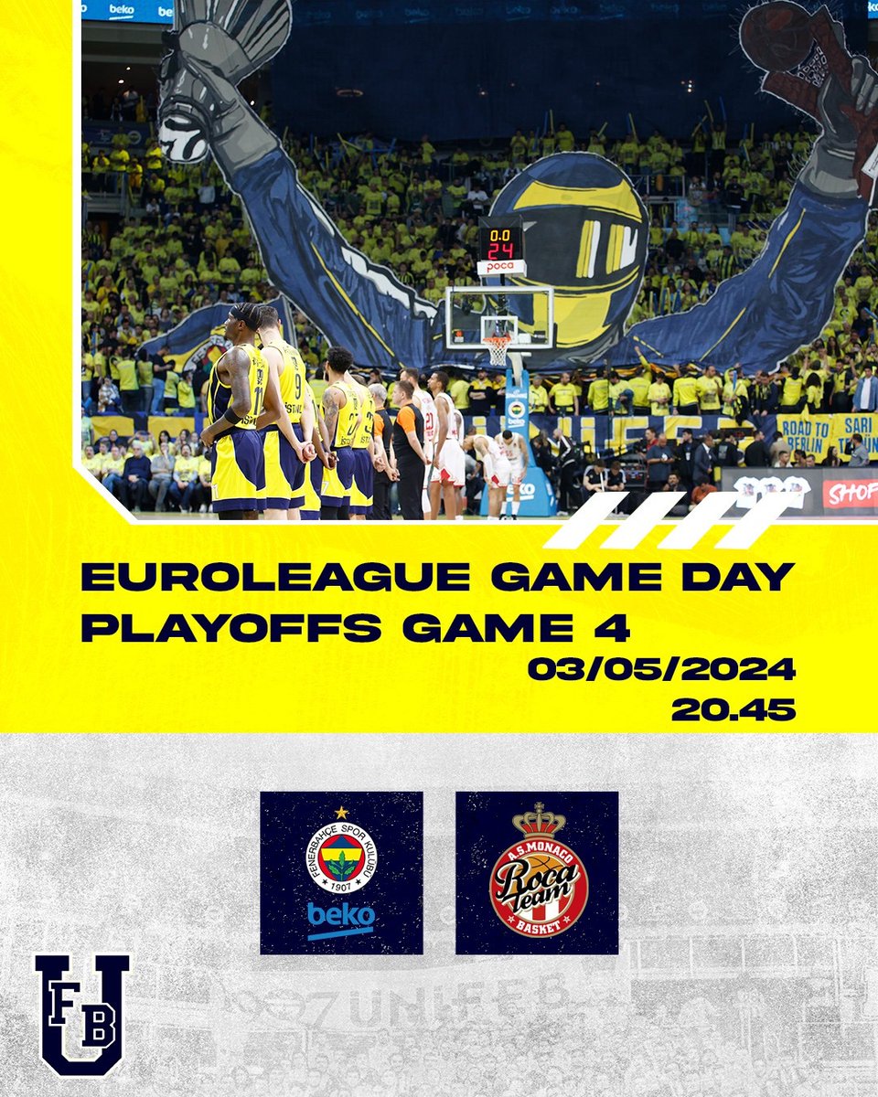 🔥 Maç günü! 🏆 @EuroLeague Play-Off 4. Maç 🆚 @ASMonaco_Basket 🕘 20:45 📍 Ülker Arena 📱 #YellowLegacy