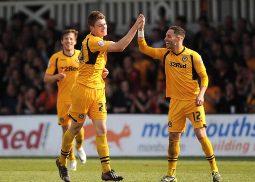 On this day in 2014..
Newport County 2-1 Rochdale
Rodney Parade
Newport County defender Kevin Feely celebrates with Robbie Willmott after scoring the winning goal in a 2-1 win over Rochdale.