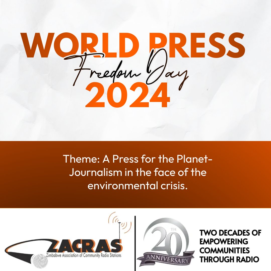 ZACRAS today joins the world in commemorating Wold Press Freedom Day 2024 under the theme: A Press for the Planet: Journalism in the face of the Environmental Crisis. #WPFD #strengtheningcommunityradio #ZACRASat20