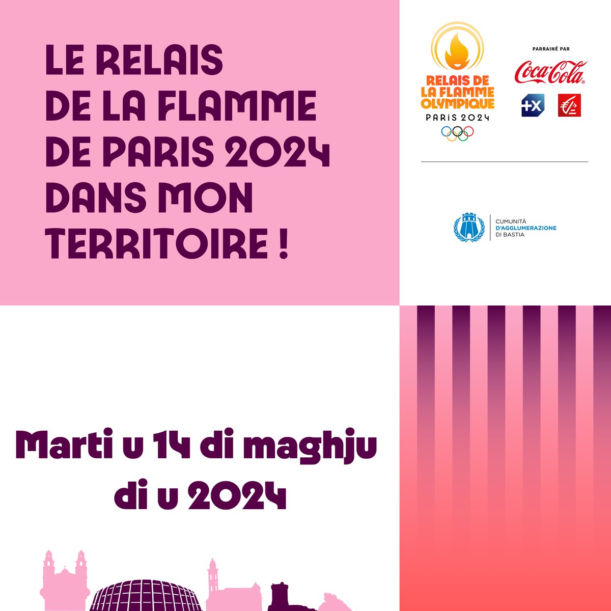 🔥 Le mardi 14/05, la flamme olympique traversera notre territoire, notamment les communes de @Cita_Bastia et @MairieFuriani. Dans le cadre de cette mobilisation, certains itinéraires de notre réseau de bus #ViaBastia seront modifiés. Infos : urlz.fr/qxrf