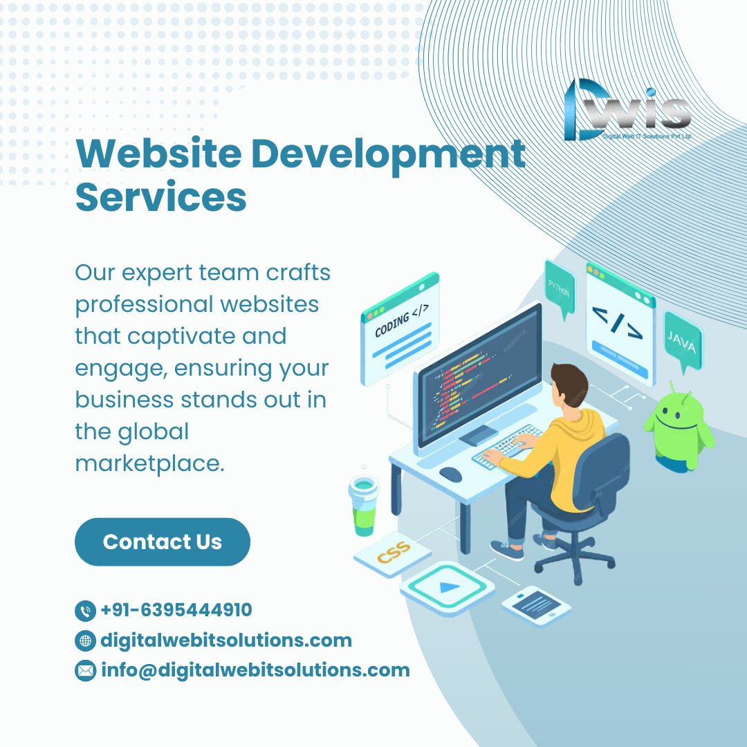 Transform your online presence with our top-notch Website Development Services! Our expert team at Digital Web IT Solutions creates captivating and engaging websites that make your business shine. Reach out to us now!
#websitedevelopment #webdesignservices  #digitalwebitsolutions