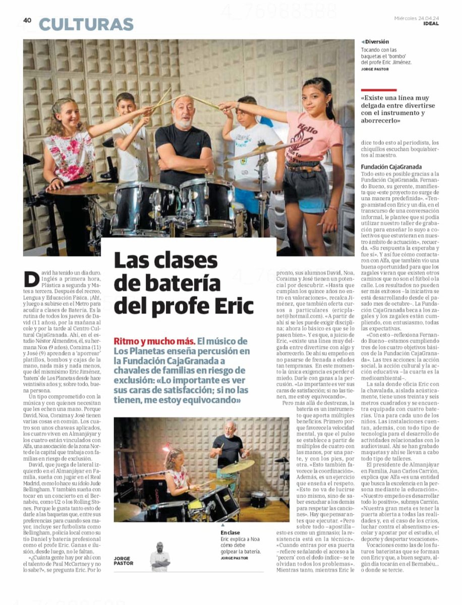 🥁 Las clases de batería del profe Eric. 🥁 Vía @ideal_granada por @JorgePastorS 👉 ideal.es/culturas/clase… @FAMILIA_ALFA @LosPlanetasGr