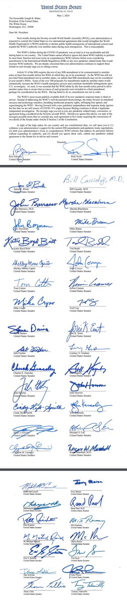 FLAŞ GELİŞME DSÖ'nün Küresel Güç Gaspını reddeden 49 Cumhuriyetçi Senatör, YAPILACAK OLAN OYLAMA VE müzakerelere ilişkin Başkan Biden'a mektup yazdı.