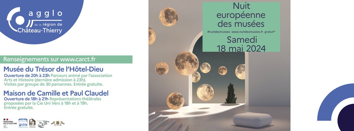 À l'occasion de <a href="/NuitdesMusees/">NuitdesMusées</a>, le samedi 18 mai,  l'agglo vous invite dans deux de ses #musées : <a href="/lHotelDieu/">Hôtel-Dieu de Château-Thierry</a> à Château-Thierry et la Maison Camille et Paul Claudel à Villeneuve-sur-Fère.

Retrouvez le #programme sur📲carct.fr.

#agglochateauthierry #nuitdesmusées