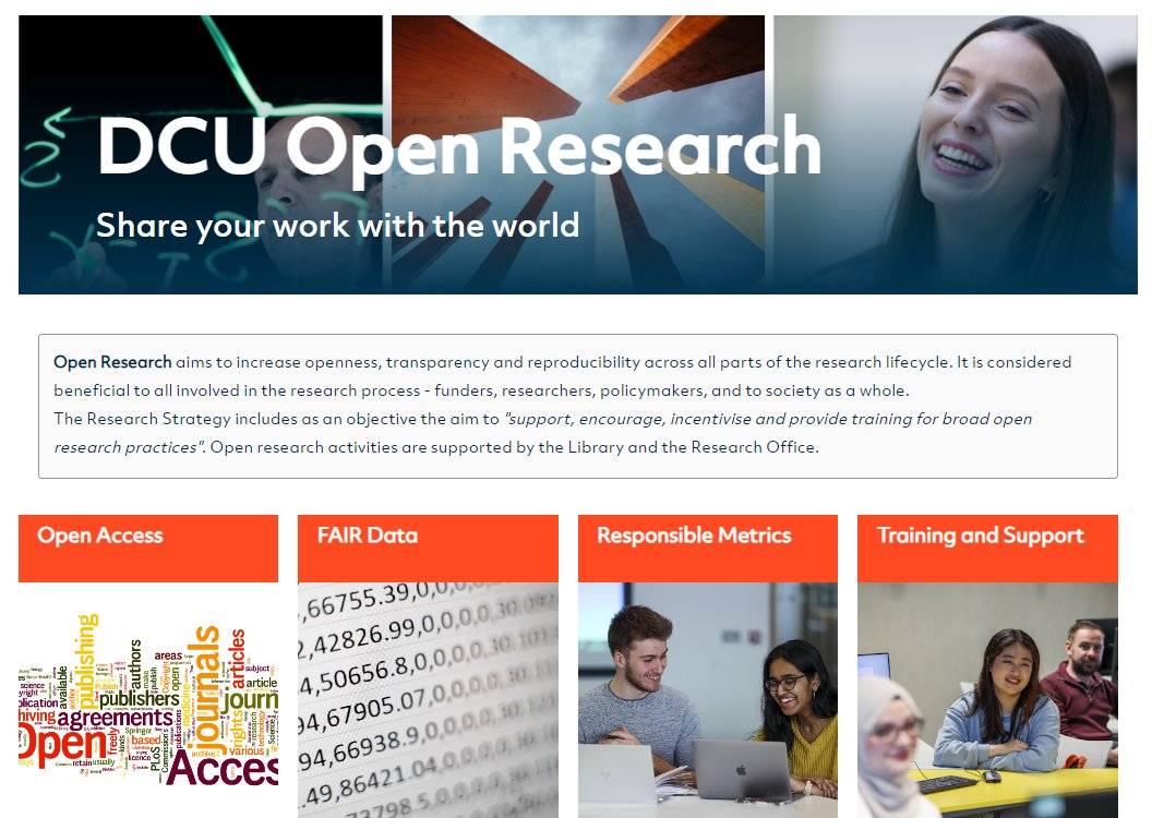 Interested in #OpenResearch? Check out our dedicated webpage for info on: - upcoming training sessions - links to selected resources and guides - contact details for @DCULib and @DCU_Research Find it here: bit.ly/3w7HcrW