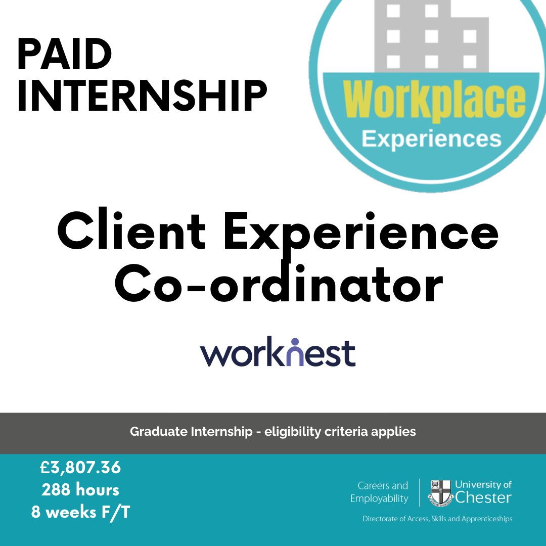 Re-advertising this wonderful *Paid Graduate Internship* with @WorkNestGroup. Closing date: 21 May. For more info: bit.ly/3Z8SRAP Eligibility criteria applies. @uocshoutout @ChesterAlumni