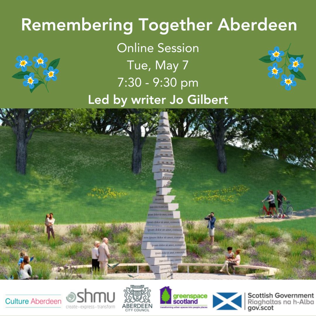 Join this free online event & chance to find out more about the Remembering Together Aberdeen project, led by writer Jo Gilbert. The city's memorial will be located in Bon Accord Gardens. These events are free & to discuss the next stage of the project. ✍️RTonlineAberdeen.eventbrite.co.uk