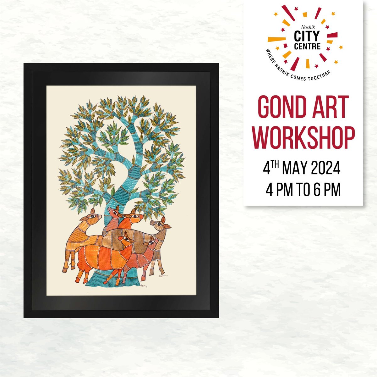 Discover the soulful strokes of Gond Art at City Centre Mall, Nashik! 🎨 Immerse yourself in the rich culture and intricate designs of this indigenous art form. 

#gondart #gondartworkshop #CCM #CityCentreMall #nashikkar #nashikcity