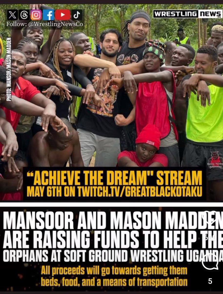Achieve the dream stream on May 6th with the MxM, fundraiser for SGW orphan wrestlers in Uganda.