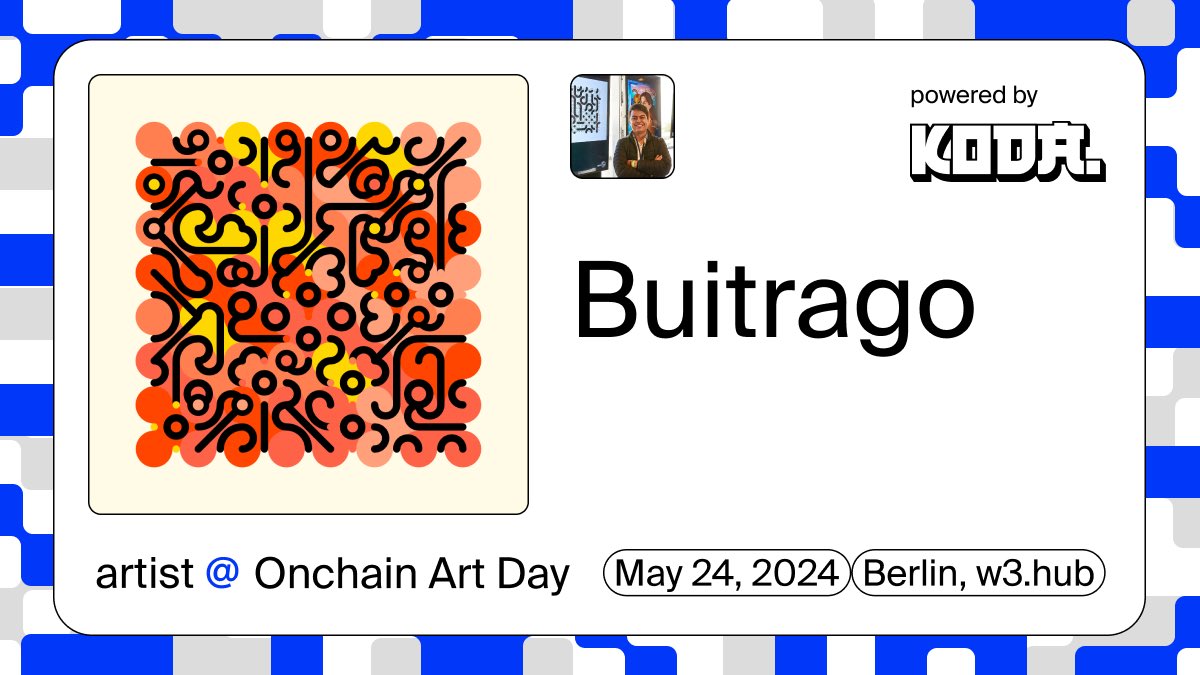 My art, presented by @KodaDot, will be showcased at the @BerBlockWeek in Berlin 🇩🇪 from May 18 to 27

More info:  lu.ma/onchainartday?…