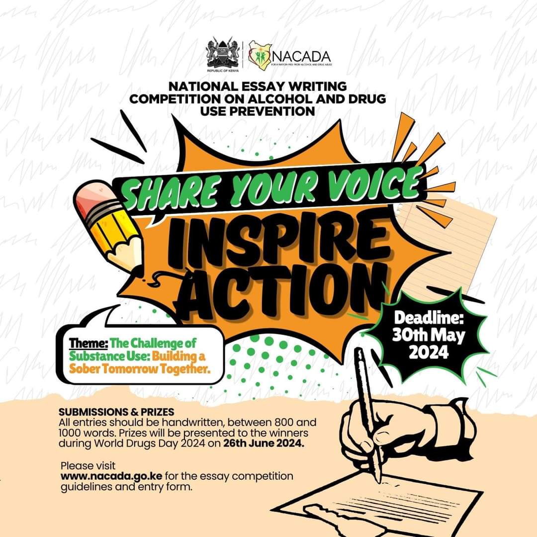 ESSAY WRITING COMPETITION FOR HIGH-SCHOOLERS 📷📷 Unona vile nyinyi hucompete kuchora mistari na lyrics za urbantone that's the vibe ! Pen voice yako help your peers struggling with addiction and substance use and let's see how creative you can get !! Make sure umesubmit kazi…