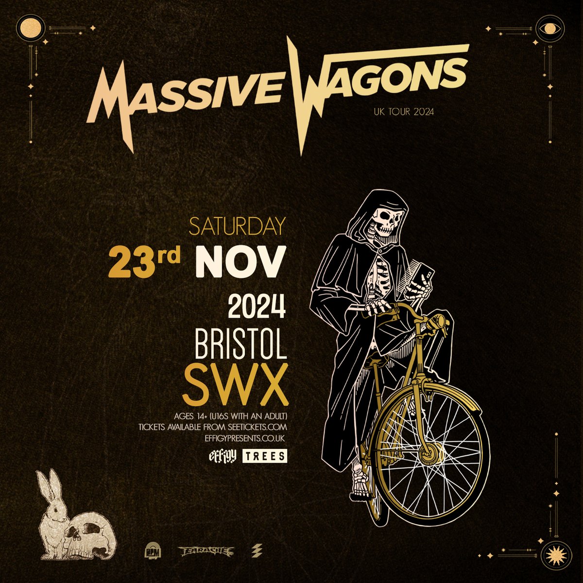 Announcing UK rock outfit @MassiveWagons here at SWX for their biggest Bristol headliner to date💀🚲 Penned for November 23rd, tickets go on-sale Monday at 10am. Set an alarm, clear your hangover, book a ticket. #SWX #Live #MassiveWagons
