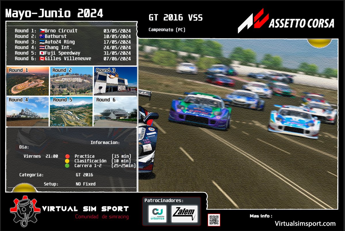 VirtualSimSport's tweet image. Próximo Campeonato GT 2016 AC - Mas info en nuestra web: virtualsimsport.com