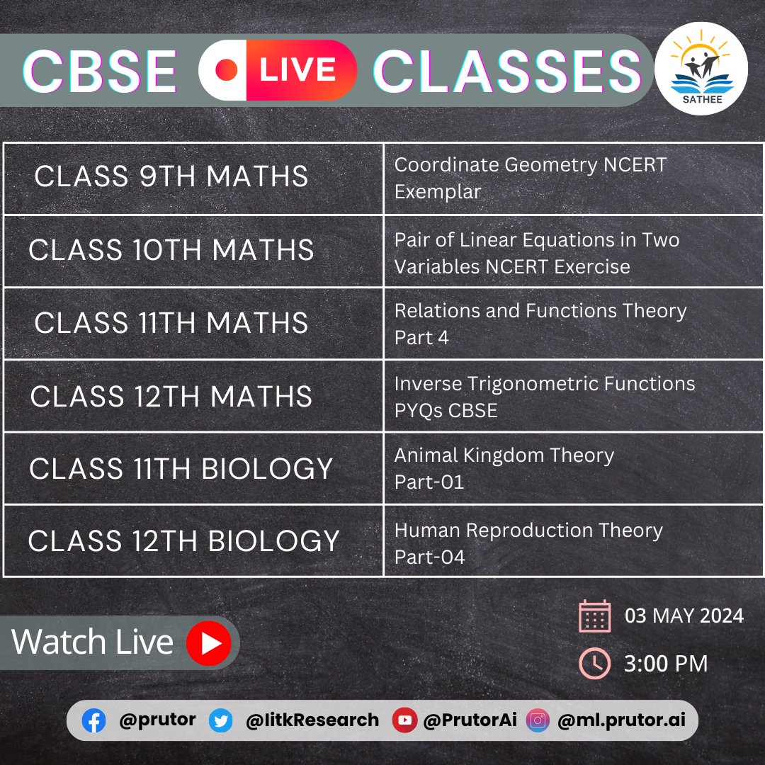 Join live CBSE session with the experts !!
Timing - 3:00 pm
Link for live class - sathee.prutor.ai/live-sessions/…
#CBSE #NEET #JEE #science #liveclasses #sathee #tipsandtricks #sciencestudents #onlinelearning