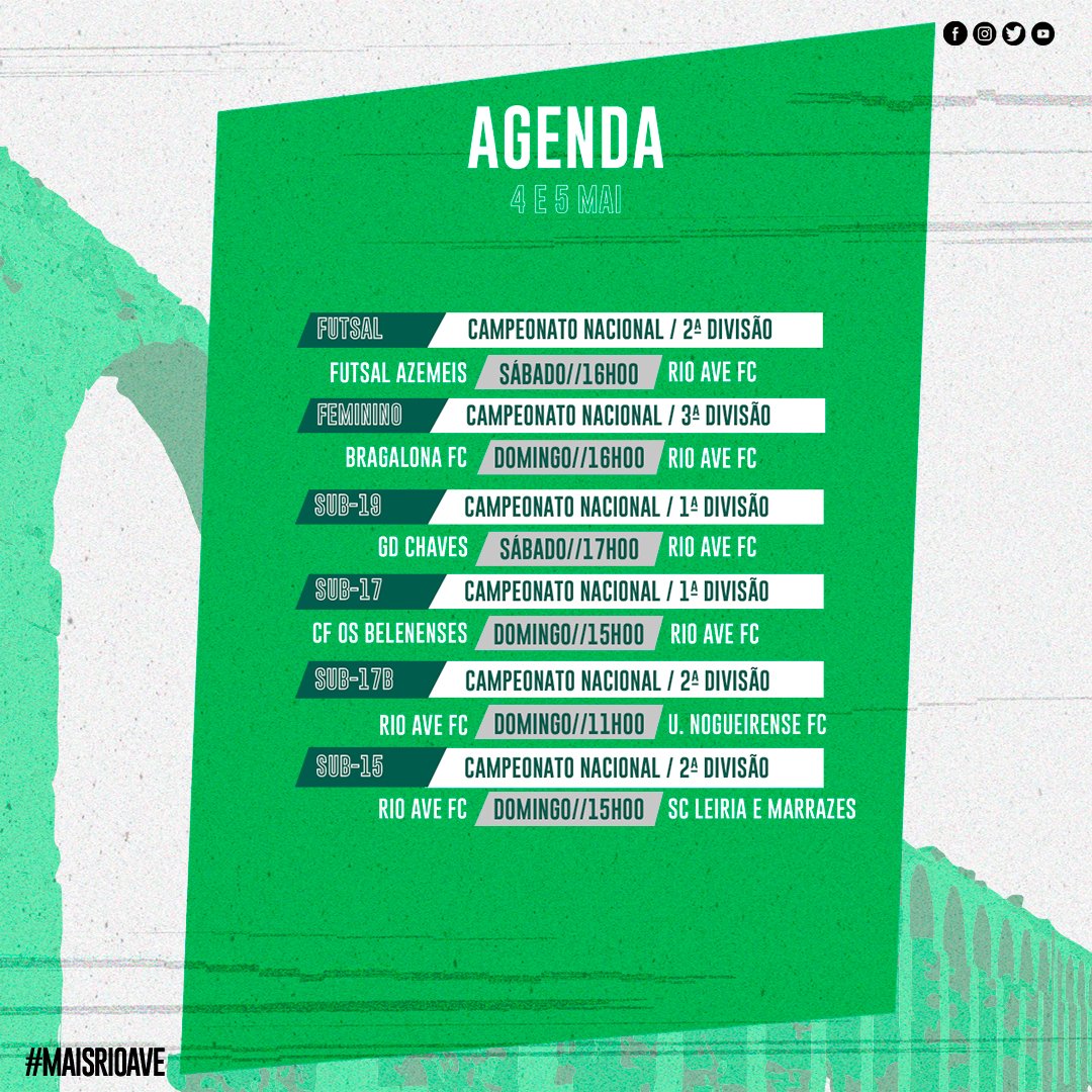 Fica a conhecer a nossa agenda para os próximos dois dias! 😉 

⚽️Todos os jogos: rb.gy/604x8i 

#maisrioave #rioavefc