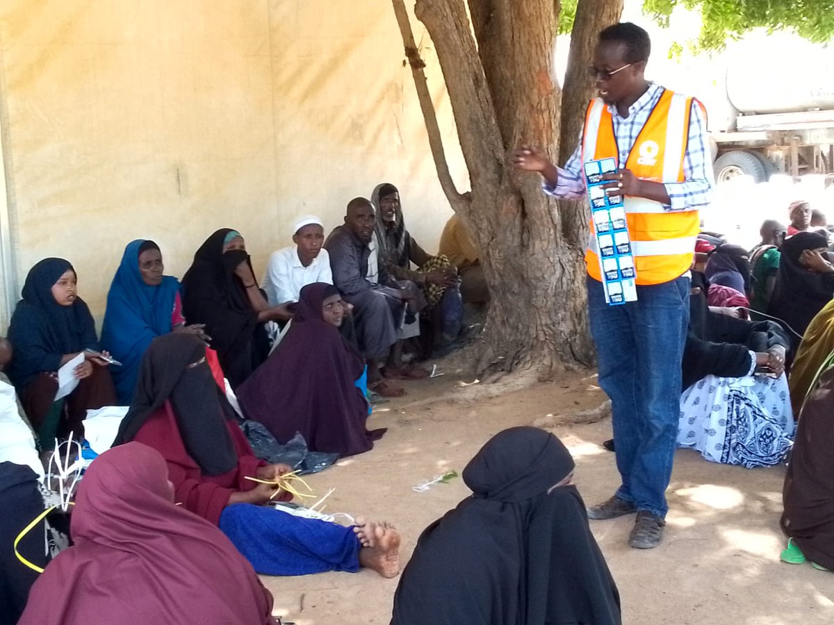 CARE community mobilizer educating displaced refugees on how to use PUR before commencing NFI distribution targeting 224 families (1515 individuals) affected by floods in Ifo Refugee camp, Dadaab. #HumanitarianResponse #CIKStrategy