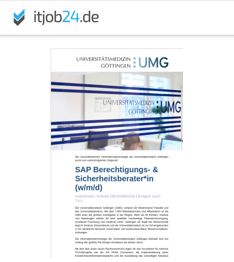 #it  #jobs #Stellenangebot
SAP Berechtigungs- & Sicherheitsberater*in (w/m/d)
in Göttingen
gesucht von Universitätsmedizin Göttingen

itjob24.de/jobs/sap-berec…