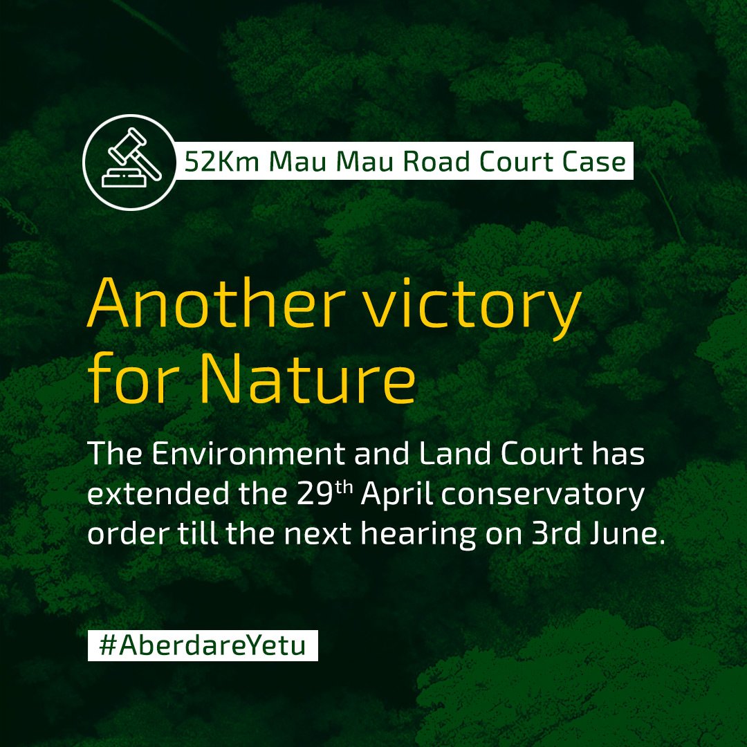 Great News! The Environment and Land Court has extended the conservatory order to June 3rd, marking another victory. The proposed 52km Mau Mau road project threatens critical wildlife corridors, forests, and biodiversity.

#SupportAberdareRoadAlternative #CancelNEMALicence