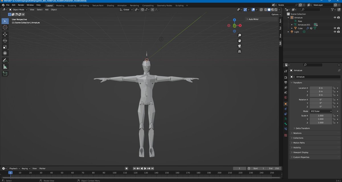 just spent 3-4 hours rigging my character model. Animation is next but first sleep.
#GodotEngine #gamedev #gamedeveloper #indiedev #IndieGameDev #indiegames #3D #3dmodeling #3Danimation #FPS