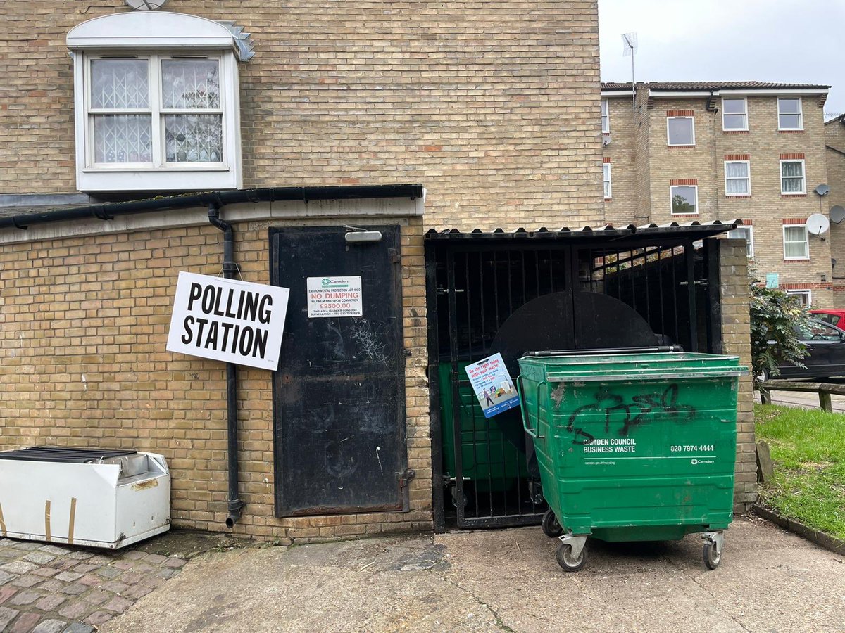 My neighbour took this photo of the polling station on our estate yesterday, and I’m wondering whether our votes have gone into the food waste or the recycling 🤔 #LocalElection