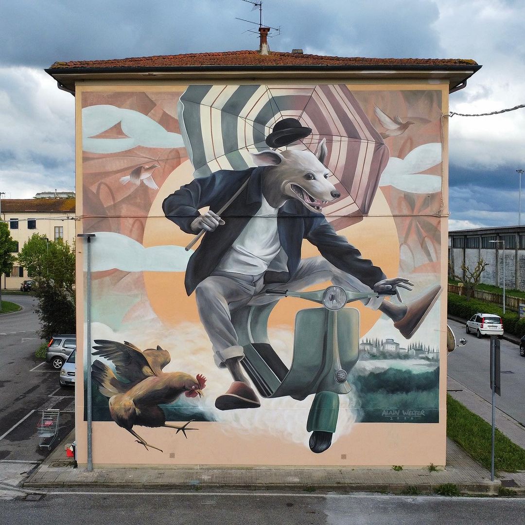 #Streetart by #AlainWelter @ #Pontedera, Italy, for #SeteSoisSeteLuas More pics at: barbarapicci.com/2024/05/03/str… #streetartPontedera #streetarttuscany #toscana #streetartitaly #italystreetart #WorldVespaDays #arteurbana #urbanart #murals #muralism #contemporaryart #artecontemporanea